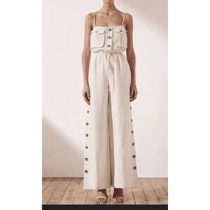 SHONA JOY Sz 10 Aluaro Safari Drawstring Jumpsuit Linen $340 Pilazzo Wide Leg